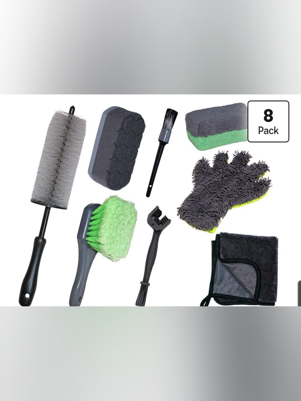 8-Piece Gray and Green Motorcycle Cleaning Kit